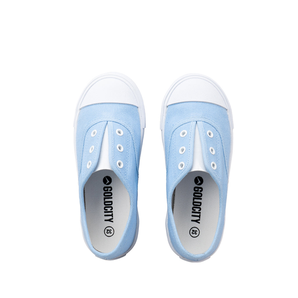 รองเท้าผ้าใบ รองเท้าผ้าใบแบบสวม รองเท้าผ้าใบแบบสวมผู้หญิงสีฟ้า ดีไซน์ยางยืด สวมง่าย นุ่มสบาย