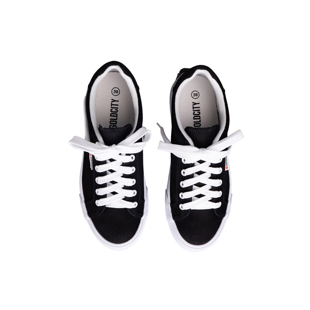 รองเท้าผ้าใบ รองเท้าผ้าใบผูกเชือก รองเท้าผ้าใบผูกเชือกผู้ชาย รองเท้าผ้าใบผูกเชือกผู้หญิงสีดำ ขอบนวมนุ่มสบาย ไม่กัดเท้า