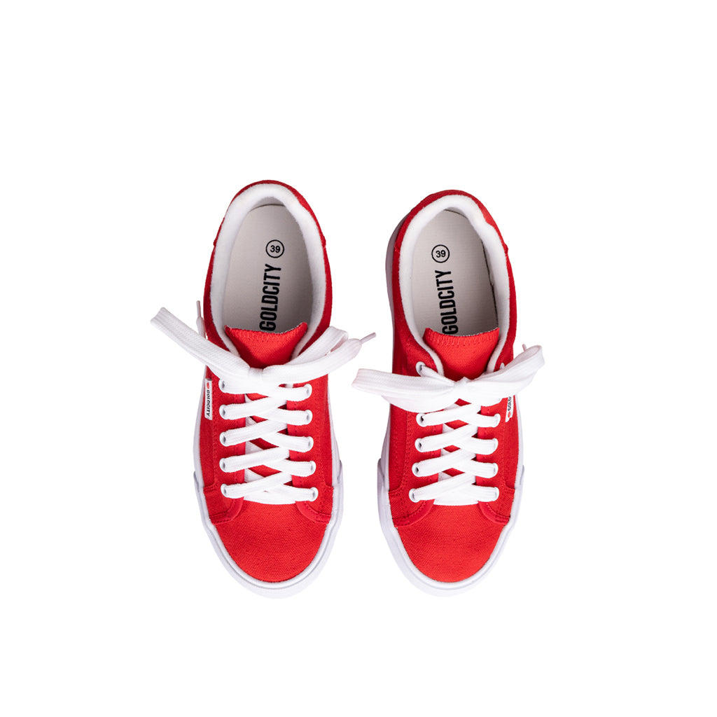 รองเท้าผ้าใบ รองเท้าผ้าใบผูกเชือก รองเท้าผ้าใบผูกเชือกผู้ชาย รองเท้าผ้าใบผูกเชือกผู้หญิงสีแดง ขอบนวมนุ่มสบาย ไม่กัดเท้า