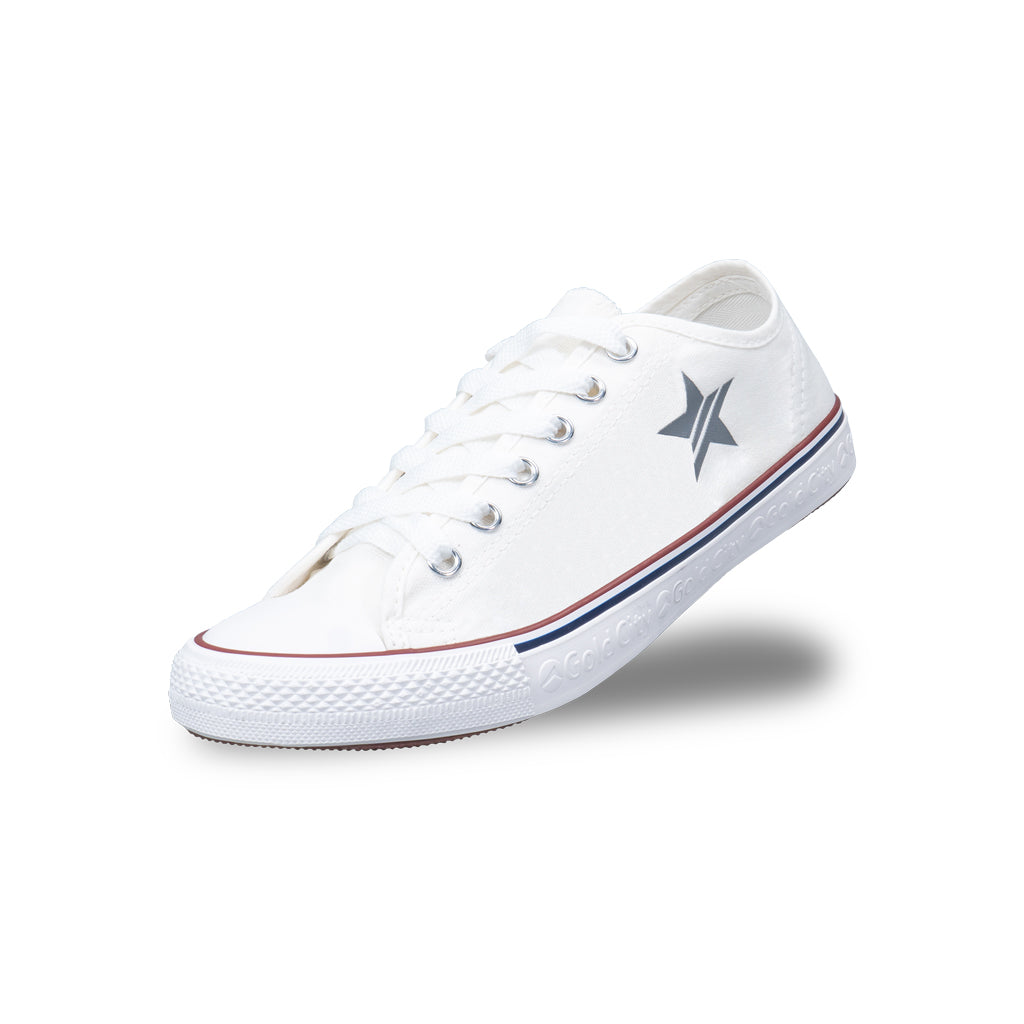 รองเท้าผ้าใบ รองเท้าผ้าใบผูกเชือก รองเท้าผ้าใบผูกเชือกผู้ชาย รองเท้าผ้าใบผูกเชือกผู้หญิงสีครีม ลายดาวสะท้อนแสง นุ่ม เบา ใส่สบาย